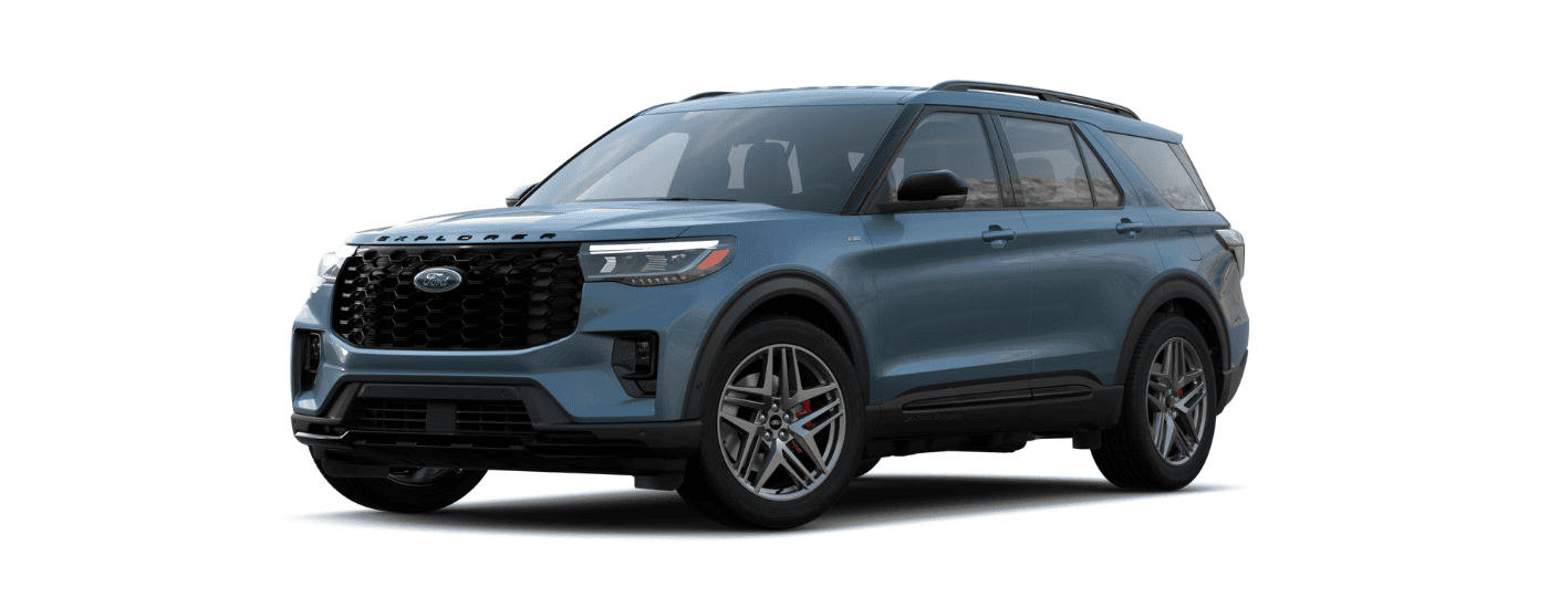 Blue 2025 Ford Explorer ST angled left